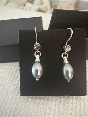 Sterling Silver Tahitian Pearl Drop Earrings with Crystal Accent